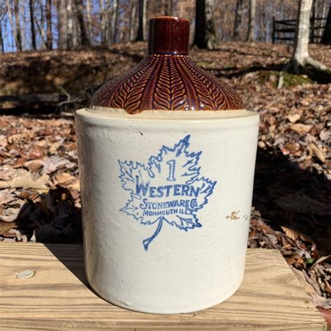 Western Stoneware Gallon Fern Top Maple Leaf Monmouth Etsy