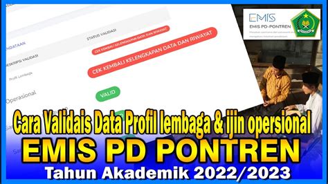 Cara Validasi Data Profil Lembaga Dan Ijin Operasional Emis Pd Pontren