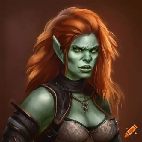 Fantasy Portrait Of A Muscular Female Half Orc Fighter With Auburn Hair