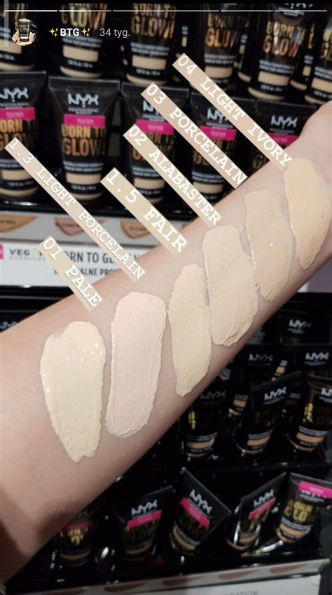 Nyx Born To Glow Foundation Swatches