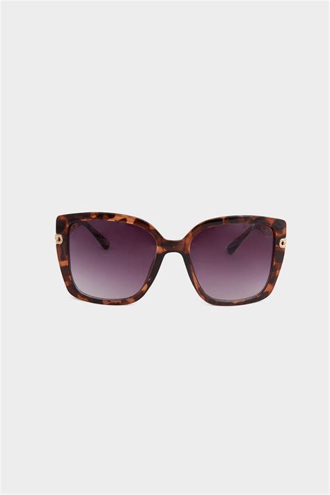 Plus Size Brown Tortoiseshell Oversized Chain Arm Sunglasses Yours