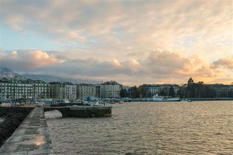 View of Geneva Switzerland waterfront from the JetÃƒÂe des Eaux Vives