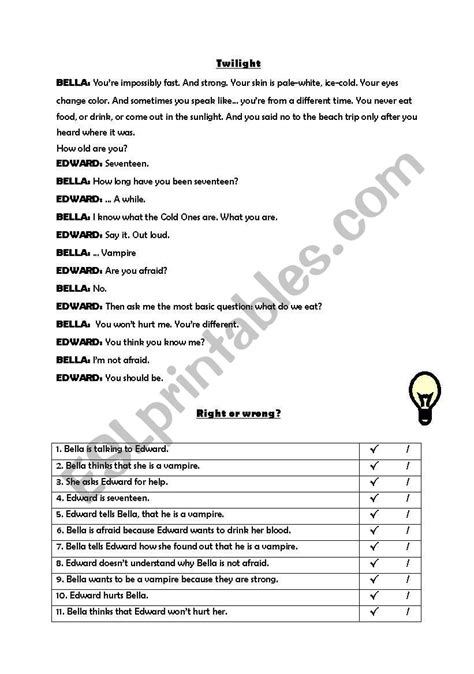 Twilight ESL Worksheet By Sandy Danielle