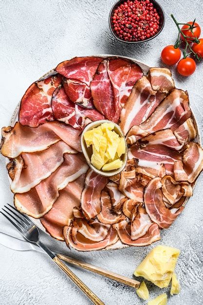 Premium Photo Meat Antipasto Platter Pancetta Salami Sliced Ham