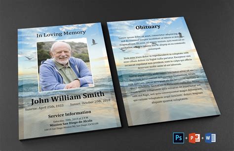 Ocean Funeral Memorial Card Template Funeral Program Etsy Artofit