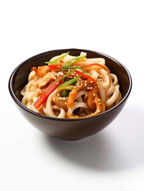 Premium Photo A Black Bowl Filled With Noodles And Vegetables