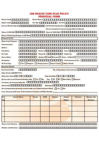 Sample Health Proposal Forms In Pdf Ms Word