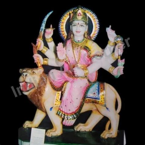 Multicolor Painted Worship Marble Durga Mata Statue Size 18 Inch At