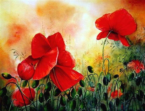 Marie Claire Houmeau Poppy Art Butterfly Painting Flower Art