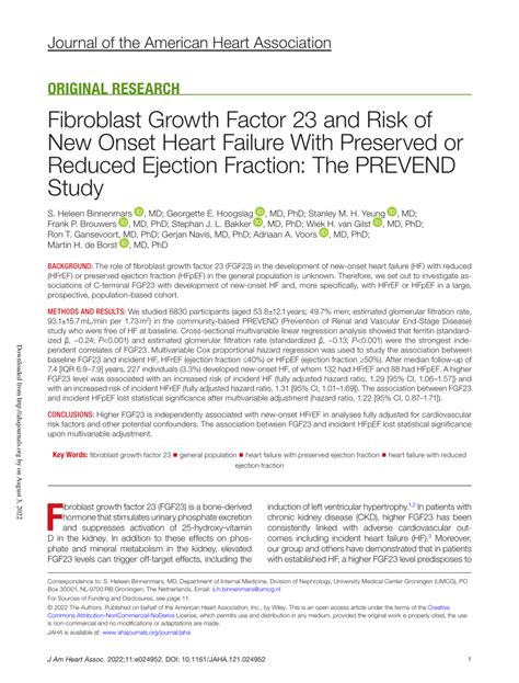 Pdf Fibroblast Growth Factor 23 And Risk Of New Onset Heart Failure With Preserved Or Reduced