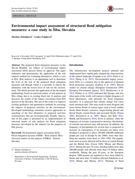 Environmental Impact Assessment Of Structural Flood Mitigation Measures