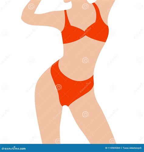 Beautiful Woman In Red Bikini Vector Illustration Flat Stock Vector