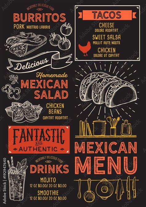 Mexican Restaurant Menu Vector Food Flyer For Bar And Cafe Design