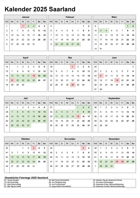 Kalender Saarland Kostenlos Ferien Bersicht Feiertage Pdf