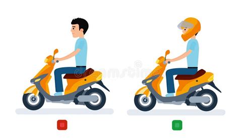 The Guy Rides A Moped With A Helmet And Without A Helmet And Safety