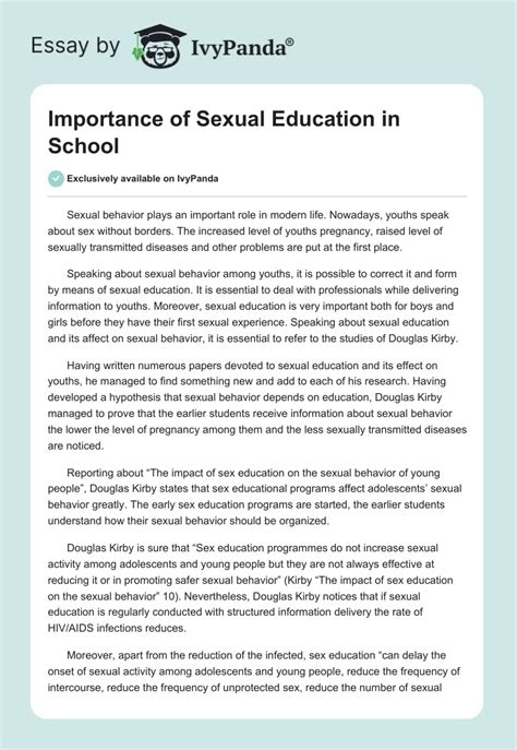 Importance Of Sexual Education In School 812 Words Research Paper Example