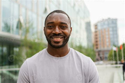 Happy African American Man Smiling Outdoor Portrait Of Young Happy Man