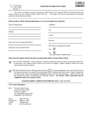 Fillable Online Loc PARTNER INFORMATION FORM PLEASE Library Of