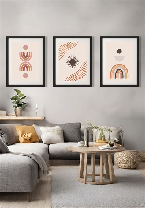 Boho Gallery Wall Art Set Of 3 Mid Century Modern Prints Bohemian