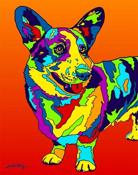 Multi Color Corgi Dog Breed Matted Prints And Canvas Giclées Corgi Dog