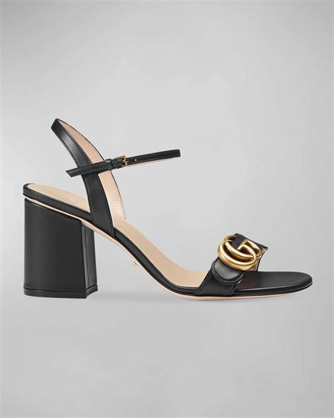 Gucci Marmont Leather Gg Block Heel Sandals Neiman Marcus