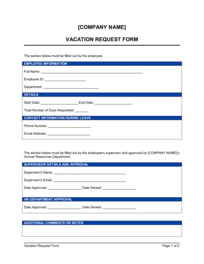 Vacation Request Form Template (Download)