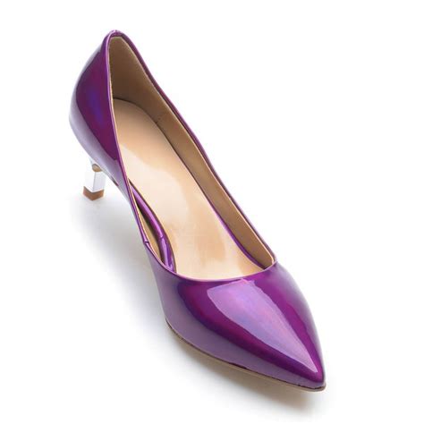 Uk Womens Purple Patent Leather Kitten Heel Pumps Uk