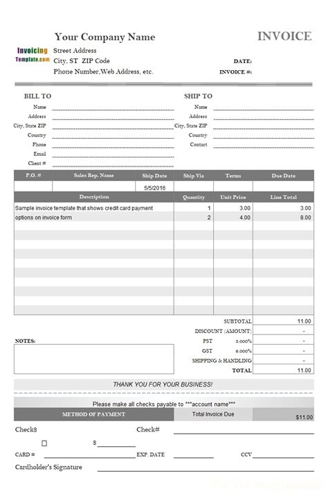 Invoice With Credit Card Payment Template