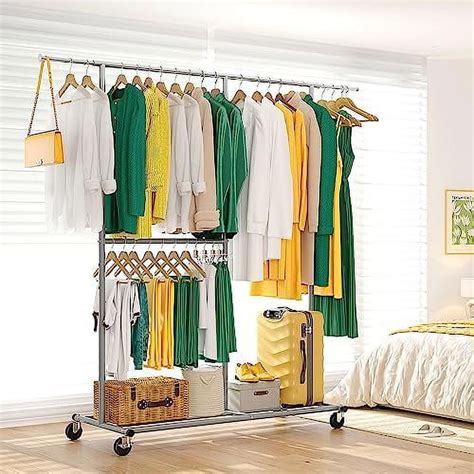 Heavy Duty Loads 410 LBS Clothing Rack With Wheels Rolling Clothes