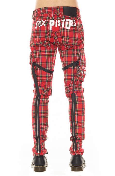 Cult Of Individuality Rocker Sex Pistols Plaid Slim Leg Cargo Pants