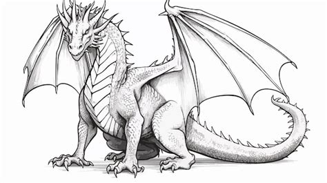 Enchanting Fantasy Dragon Sitting Sketch Illustration Premium AI