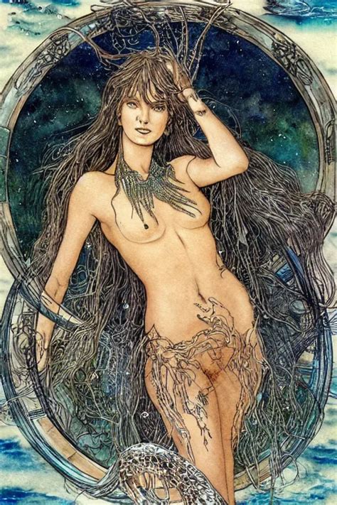 Mermaid With Dark Skin And Long Flowing Hair Face Stable Diffusion