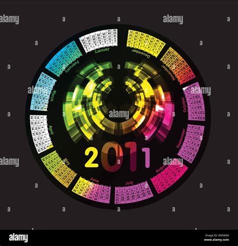 Colorido calendario para 2011 Diseño circular La semana comienza en