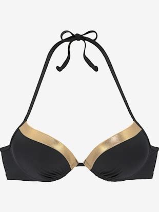 Haut de bikini push up couleur unie avec empiècements couleur or