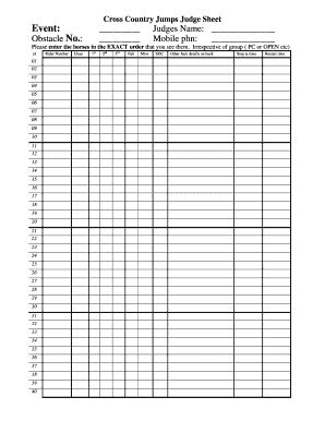 Fillable Online Ponyclub Kyabram Cross Country Jumps Judge Sheet Event