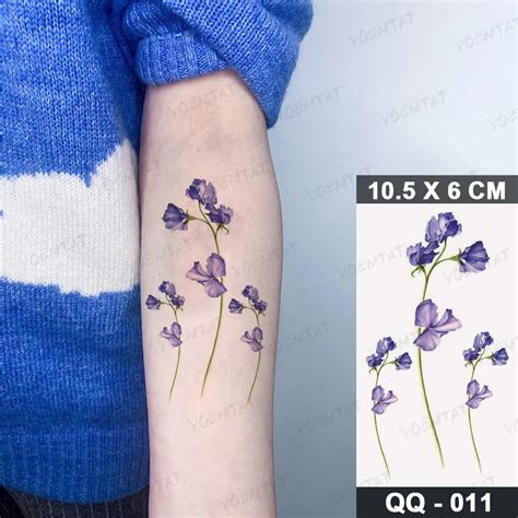 Lavender Waterproof Temporary Tattoo Sticker Sexy Flower Watercolor Realistic Transferable