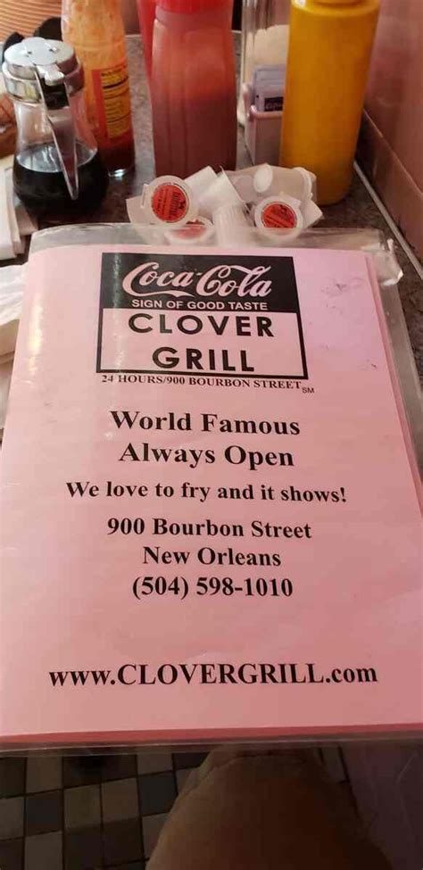 Menu at Clover Grill restaurant, New Orleans