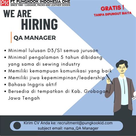 Lowongan Kerja QA Manager Di PT Pungkook Indonesia One Grobogan