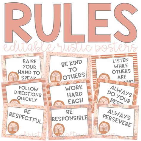 Rustic Boho Classroom Rules Posters L Editable Etsy