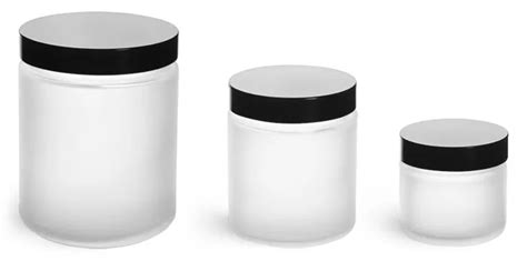 2 Oz Frosted Glass Straight Sided Jars W Smooth Black Lined Caps