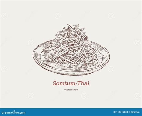 Som Tum Thai Food Hand Drawn Sketch Vector Stock Vector