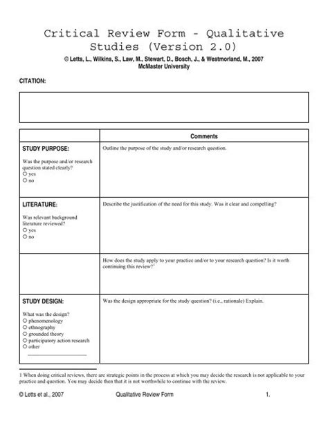 Critical Appraisal Form