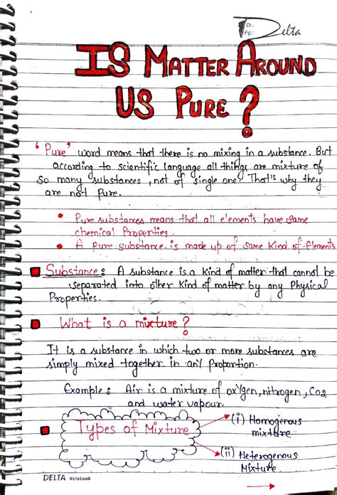 Solution Is Matter Around Us Pure Notes Class Science Handwritten