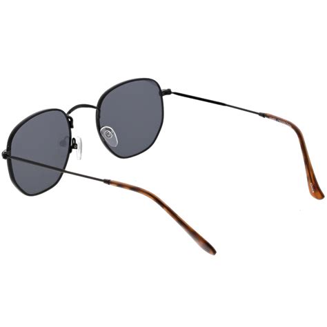 Modern Hexagonal Sunglasses Slim Metal Arms Neutral Colored Flat Lens