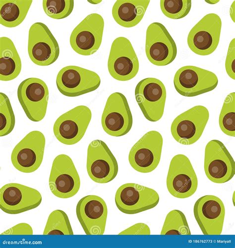 Vector Seamless Pattern Of Avocado In Flat Style Stock Vector