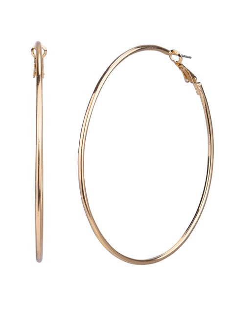 Time And Tru Adult Women S Gold Tone Clutchless Large Metal Hoop