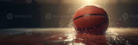 Generative Ai Basketball Ball On The Court With Water Splash And