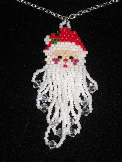 Christmas Santa Clause Necklace Beaded Pendant On A Silver Etsy UK