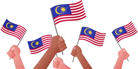 Gambar Tangan Memegang Bendera Malaysia Dan Meraikan Ilustrasi Vektor Mudah Telus Hari