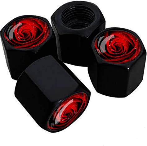 Amazon Metal Car Wheel Tire Valve Stem Caps Red Rose Aluminum Car